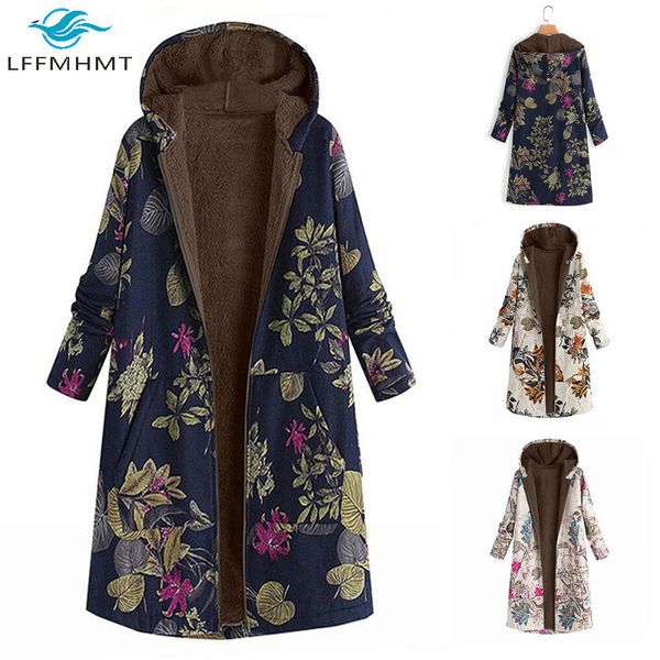 

2021 new m-5xl large size american style vintage floral print cotton-padded coat women fleece thick warm hoody casual retro winter jacket 6x, Black