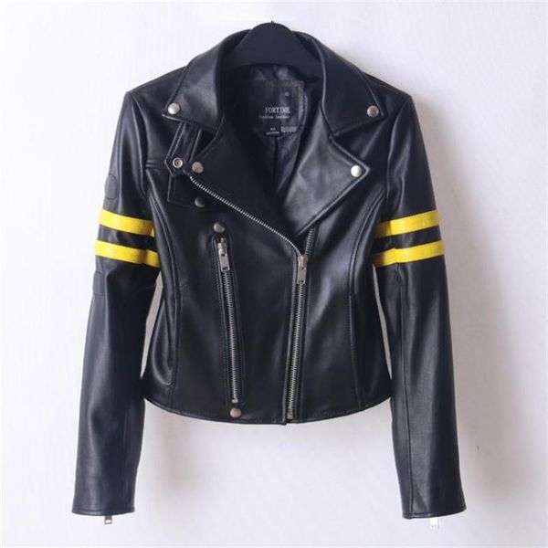 

men's fur & faux brand women real sheepskin jackets 2021 women's leather jacket black slim female genuine coat biker