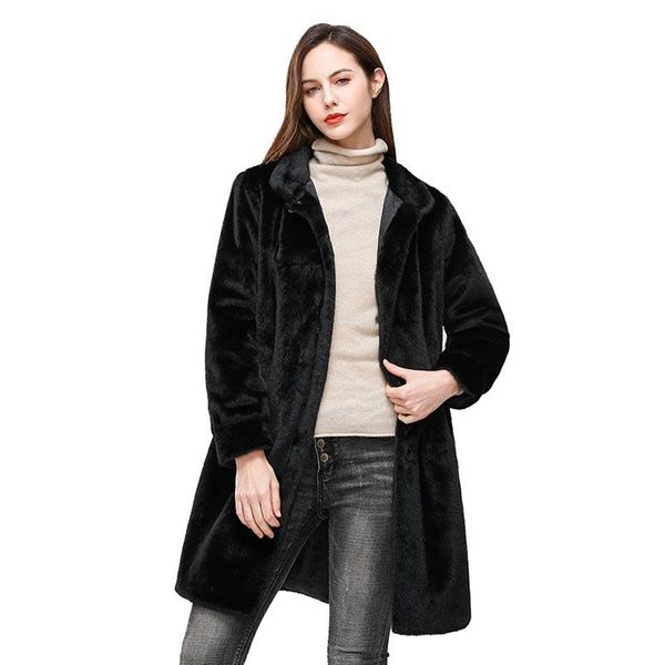 

women's fur & faux black white imitated mink long coats mother 2021 winter plush thick sleeve slim elegant women fake jacket outwear m5
