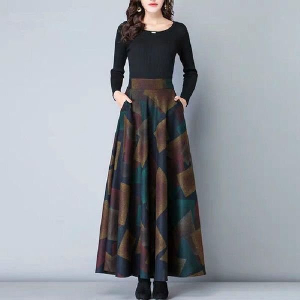 

skirts 2021 women's skirt clothing autumn and winter plus size wool plaid a-line, Black