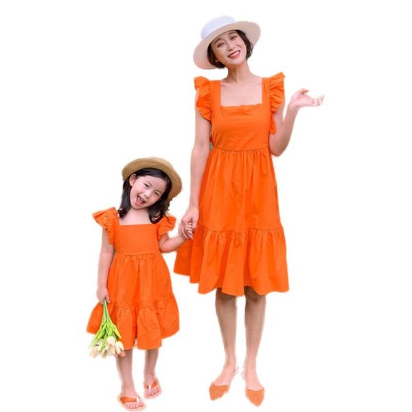 

family matching outfits mother daughter dress cotton girl's, Blue