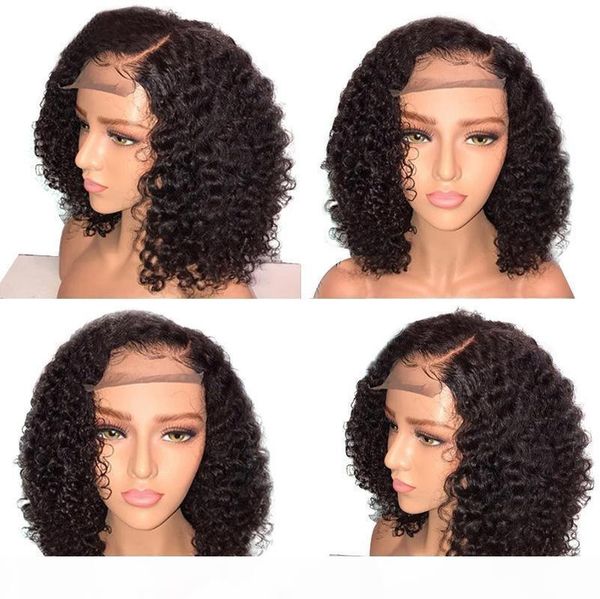 

malaysian jerry curly short bob lace front human hair wig pre plucked for black women glueless 13x4 deep wave frontal wig, Black;brown