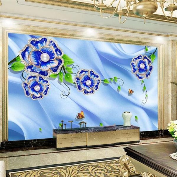 

wallpapers wellyu custom wallpaper papier peint modern minimalist blue satin pearl peony flower living room wall behang paper
