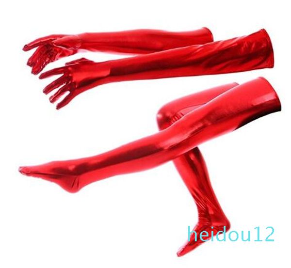 Adultos Crianças Unisex Longa Luvas Metálicas Brilhantes e Cercaças Altas Meias Halloween Cosplay Acessório