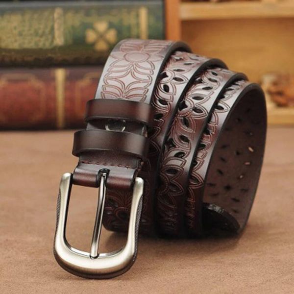 

belts 2021 style hollow pattern needle buckle belt for ladies, Black;brown