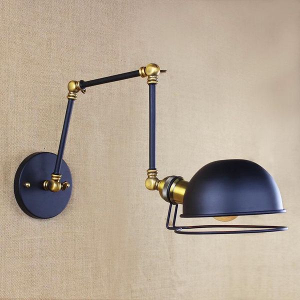 

retro brass adjustable long arm wall lamp vintage led stair light loft style industrial wall sconce apliques murale led arandela