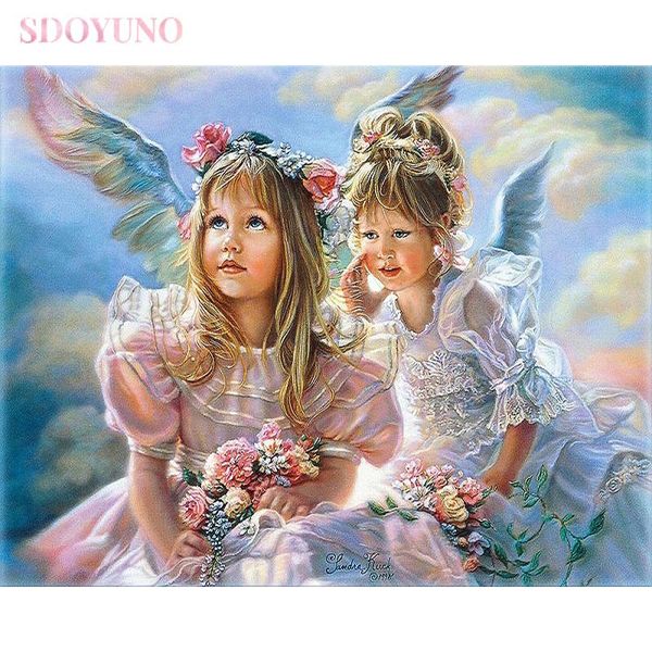 

paintings sdoyuno diy painting by numbers kit for adults angel girl pictures acrylic paint set handpainted wall art