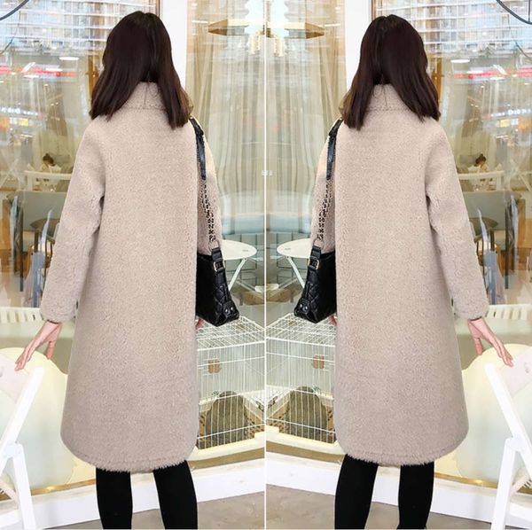 

fashion cashmere granule for women's new winter 2020 chic fur one loose and thickened medium length coat luxury, Black