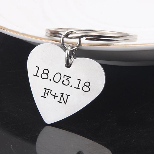 

keychains custom engraved name initial letters and date for couples boyfriend valentine gifts keychain fashion jewelry men women keyring, Silver