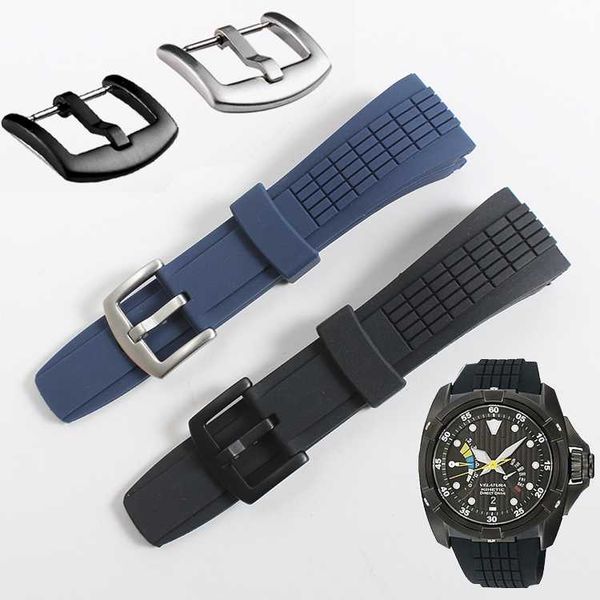 

watch bands 26mm silicone rubber black band strap for fit velatura kinetic srh006/spc007, Black;brown