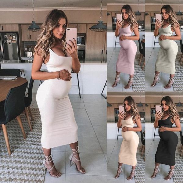 

maternity dresses summer dress women's personalized suspenders solid color long, White