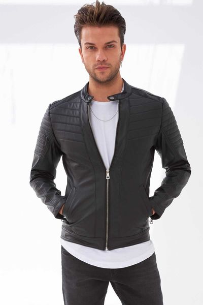 

delpino season men 's narrow cut inside furry leather jacket 434274954 211009, Black