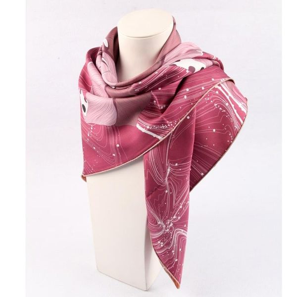 

scarves heavy 100% silk scarf fashion floral shawl wraps double sides prints 88*88cm female gifts, Blue;gray