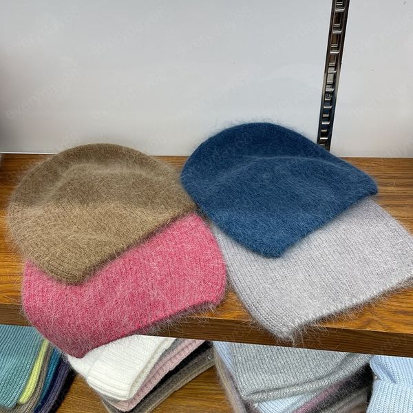 

autumn winter soft angora rabbit warm knitting caps lady skullies beanies cap men women cool hat, Blue;gray