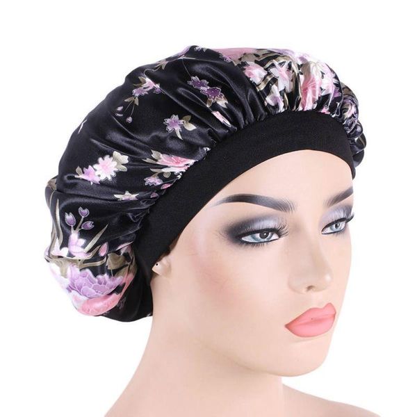 

shower caps sleeping silk cap bonnet femme female night head wide elastic band