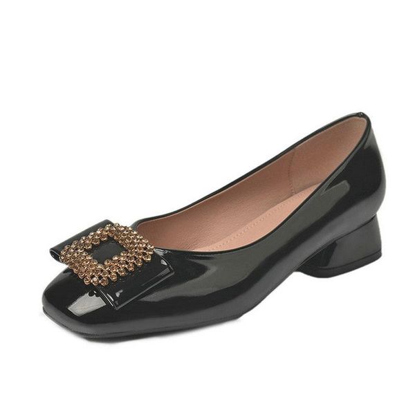 

large size women's shoes 35-45 autumn fashion wine red single shoes thick heel wide feet fat feet patent leather work, Black