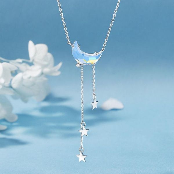 

chokers elegant moon star tassel chain necklace korea creative luxury crystal pendant choker for women fashion clavicle jewelry, Golden;silver