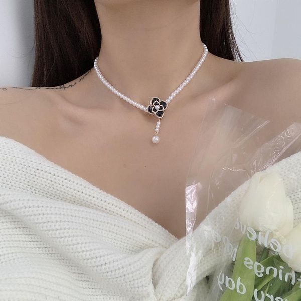 

pendant necklaces camellia sweet fall pearl necklace temperament flower neckalce for woman, Silver
