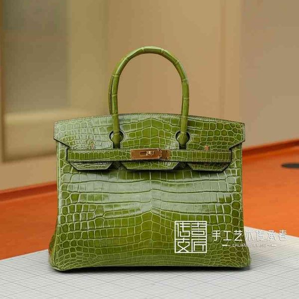 

designer handbags 2021 pure handmade women's herme bag nile crocodile skin apple green bk30cm silver buckle handbag bb