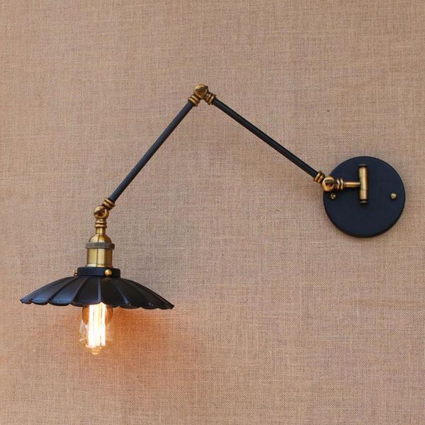 

loft black industrial metal vintage wall lamp e27 light sconce with adjustable long swing arm for workroom bedside bedroom bar