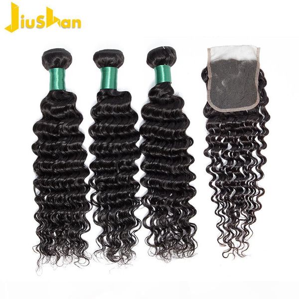

deep wave bundles with closure malaysian 3 bundles with closure 100% human hair weave bundles with closure non remy, Black;brown