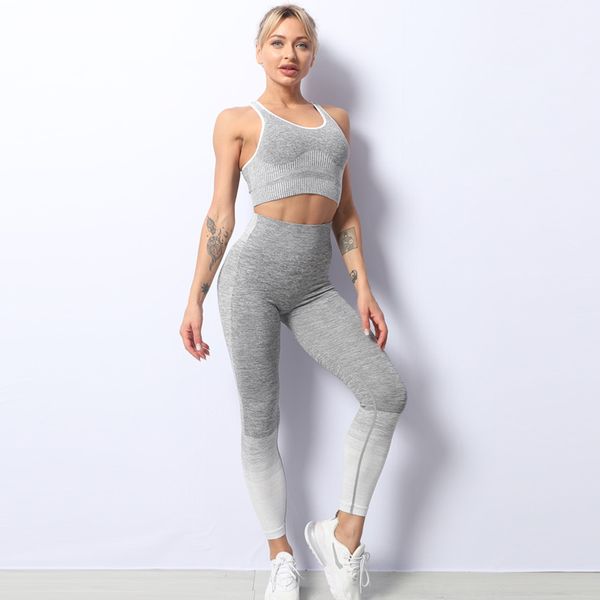 

summer seamless knitting hip yoga suit sports fitness vest bra women, Gray