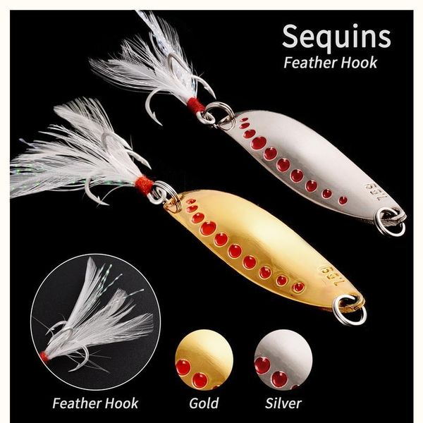 

1pcs metal spinner spoon fishing lure 5g-25g gold silver rotating hard baits for trout pike feather treble hoo jllibl
