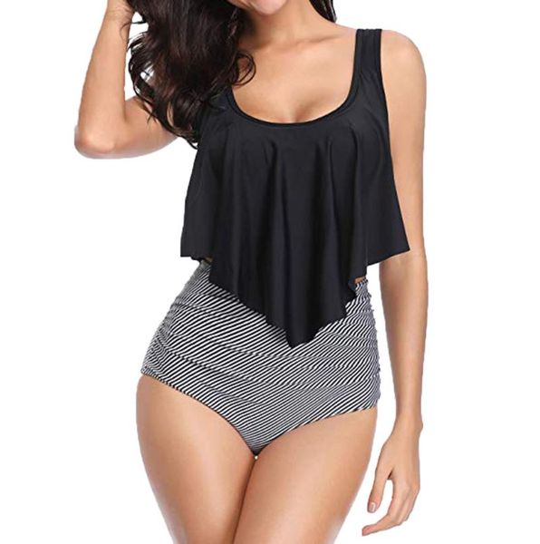 

women's swimwear women high waist bikini two piece tankini swimsuits plus size backless set swimming wear 2021, White;black