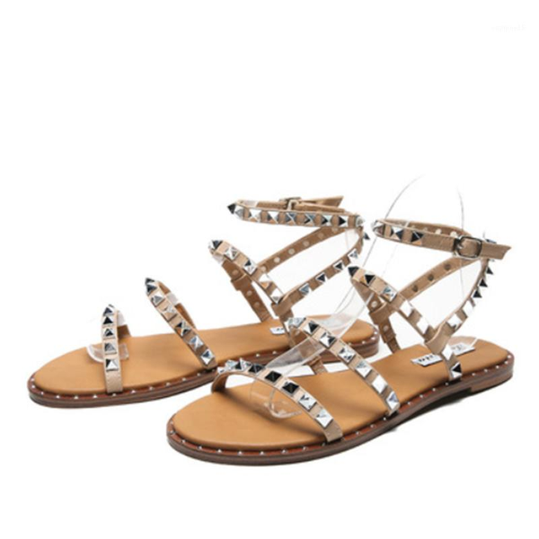 

siddons 2021 arrival women flats sandals rivets studs ladies summer punk shoes buckle strap female gladiator sandals1, Black