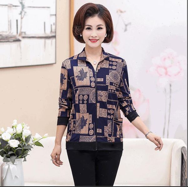 

thin jackets and coats spring fall middle age mother casual large size women printed flower cardigans jacket, Black;brown