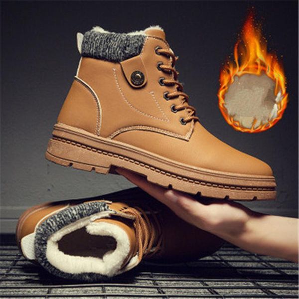 

boots men winter with fur warm snow male shoes quality casual waterproof ankle outdoor rubber sole, Black