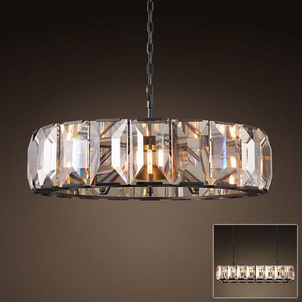 

pendant lamps american post modern circular round glass crystal led light lamp black metal hanging chain