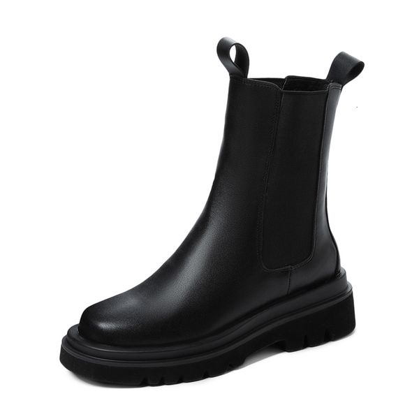 

boots autumn winter women chelsea fake leather fashion female platform heel shoes woman black sewing round toe ankle m247 lqbm