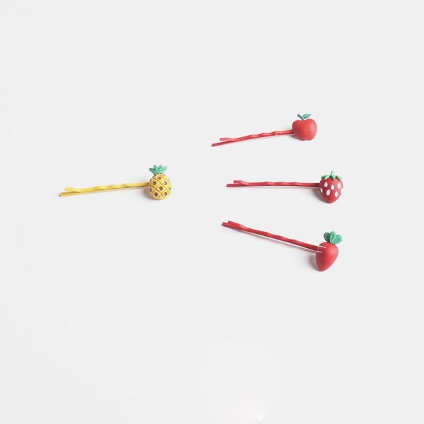 

hair accessories red thin barrettes hairpin girl headwear strawberry pineapple fruit cute clip woman headdress, Slivery;white