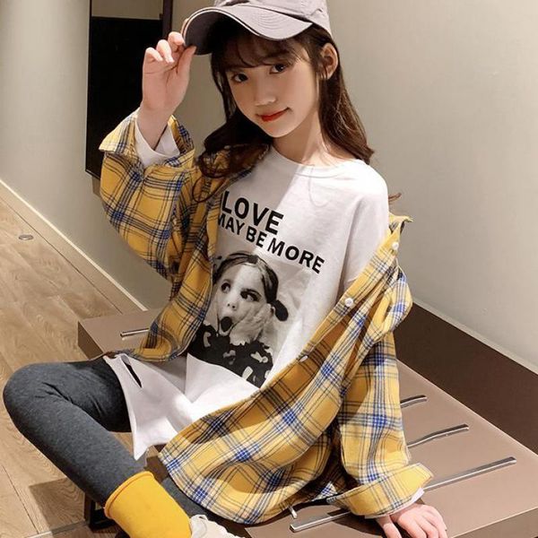 

shirts baby girl clothes 2021 spring loose shirt children plaid teens long-sleeved thin casual kids girls, White;black