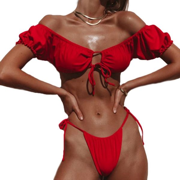 

women's swimwear women push-up padded bra bandage short sleeve bikini set swimsuit thong bathing suit, White;black