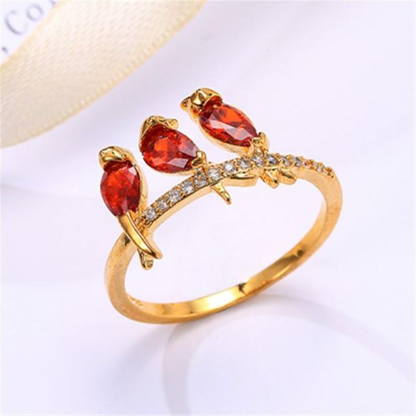 

wedding rings fashion gold color ring classic exquisite temperament female exaggeration three birds embedded zircon hand jewelry gift, Slivery;golden