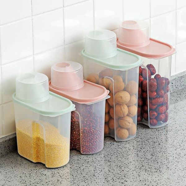 

storage bottles & jars 1.9l/2.5l box kitchen plastic cover insect-proof rice barrel moisture-proof cylinder with measuring lid