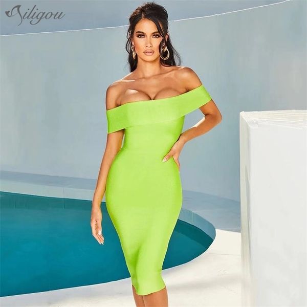 Vestito da fasciatura da donna estiva Celebrity Party Sexy Bodycon Card Tracolla Green Knee Vestidos 210525