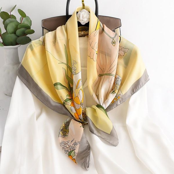 

scarves spring autumn style headscarf women fashion print large square scarf lady beach silk travel seaside shawl, Blue;gray