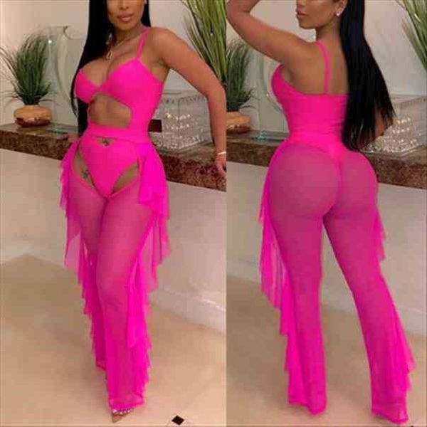 

stylish cloth sets mesh womenpant sheer perspective club party and sling sleeveless v neck bodysuit s xxl, White