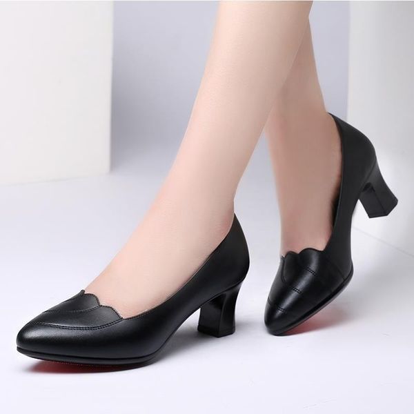 

dress shoes women autumn high heel leather femme zapatos mujer, Black