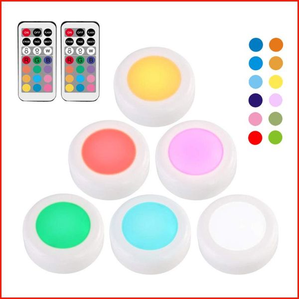 

1/3/6pcs 12 colors rgb led closet light wireless dimmable touch sensor under cabinet light led puck wardrobe night lights