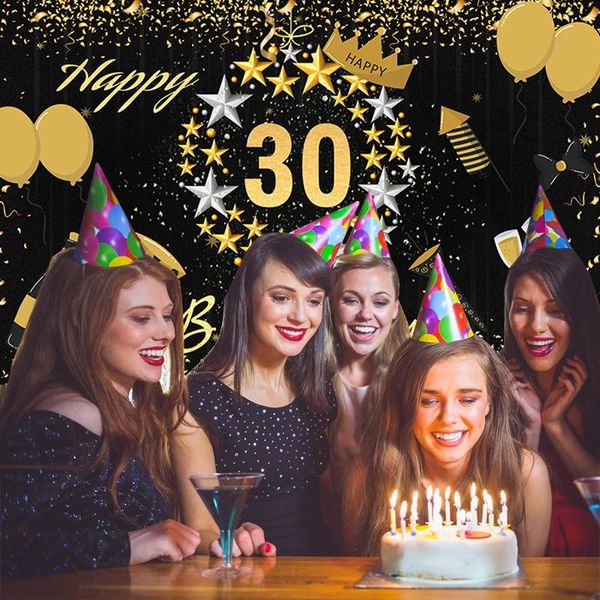 

party decoration 110x180cm 30th birthday background black gold happy