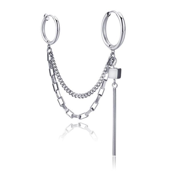 

dangle & chandelier 1 pair 2pc titanium steel link chain long tassel hammer drop earrings for men rock jewelry with or without ear hole, Silver