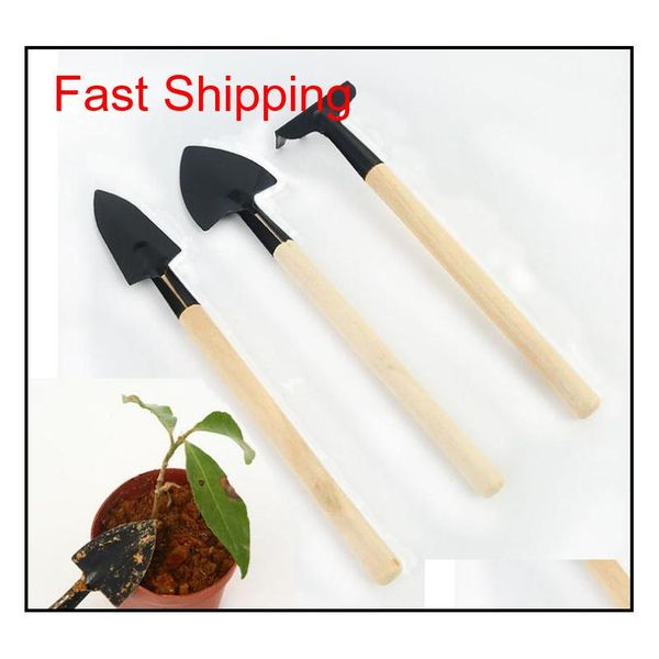 

3pcs/set mini portable gardening tool wooden handle metal head shovel rake bonsai tools flower qylcxa bdenet