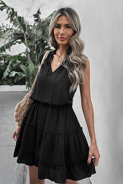 

women casual sleeveless a line high waist knee length dress summer lady party vestidos 224979, White;black