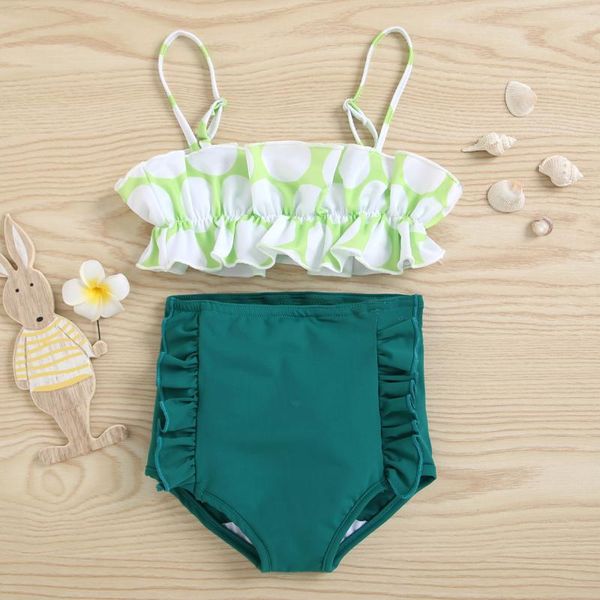 

women's swimwear baby girls summer swimsuit children's polka dot printed frilled sling two-piece maillot de bain enfant fille, White;black