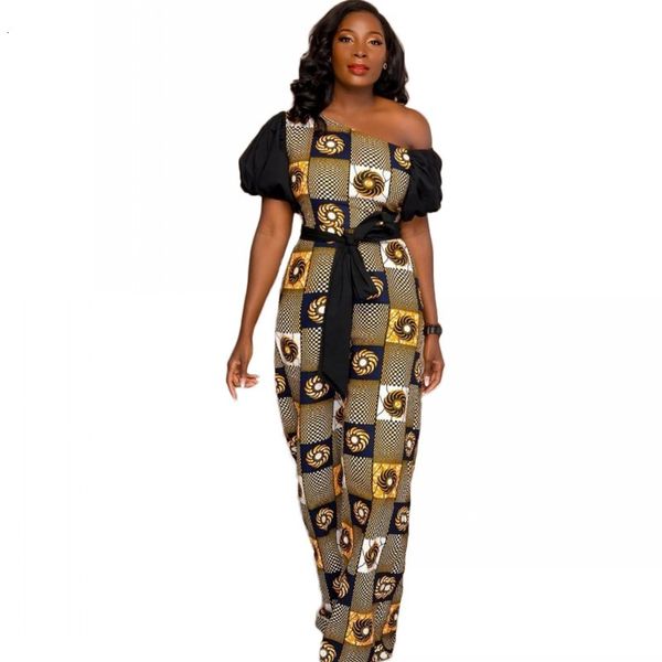 

african clothes for women a shredded shoulder slacks 2021 suit plaid printing lady bands from office overalls hjjw, Gray