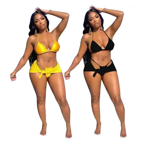 

women's swimwear fashion summer bikini halterneck solid color, White;black